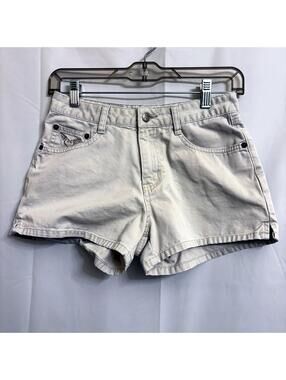 Angels Women's Size 5 Khaki Beige Denim Shorts 100% Cotton Embroidered Pockets